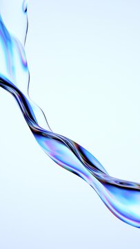 Abstract wavy glass shape on a light background, vertical 3d render