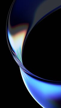 Abstract minimalist iridescent reflections on a glass curved shape, vertical 3d render