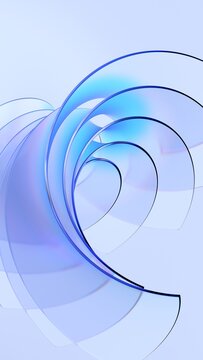 Abstract curved glass shapes on a light background, vertical 3d render