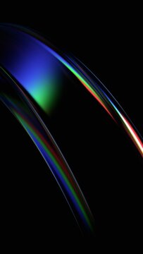 Abstract iridescent color refractions on a glass shape, vertical 3d render