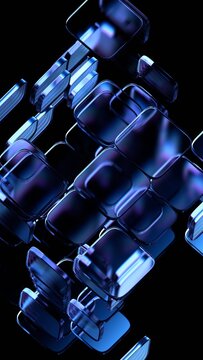 Abstract glass blocks on a dark background, vertical 3d render