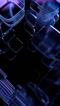 Abstract purple glass blocks on a black background, vertical 3d render