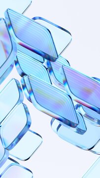 Abstract glass blocks on a white background, vertical 3d render