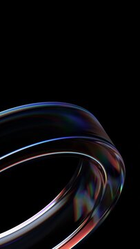 Abstract minimalist iridescent reflections on a glass curved shape, vertical 3d render
