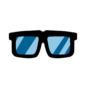 Minimalist Blue Sunglasses Glass Illustration on Black Background