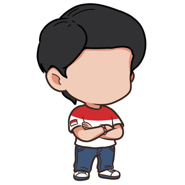 Chibi Faceless Indonesian Patriotic Man in Red and White T-Shirt Illustration