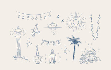 Obraz premium Beach Elements Summer Set Sketch