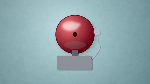 Red school alarm bell ringing on blue wall animation loop