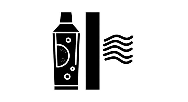 Minimal black silhouette icon, simple flat vector, bold black shape, no gradients, no shading toothpaste tube icon with wavy lines representing fresh breath on a, flat icon style