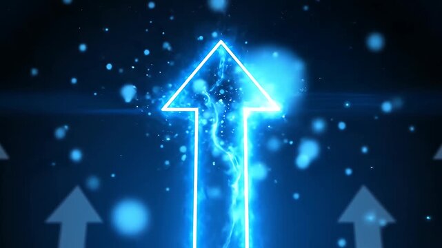 Luminous blue neon arrows pointing up from energy source.