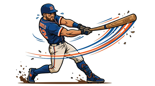 Baseball player swinging bat with motion lines, dynamic action scene