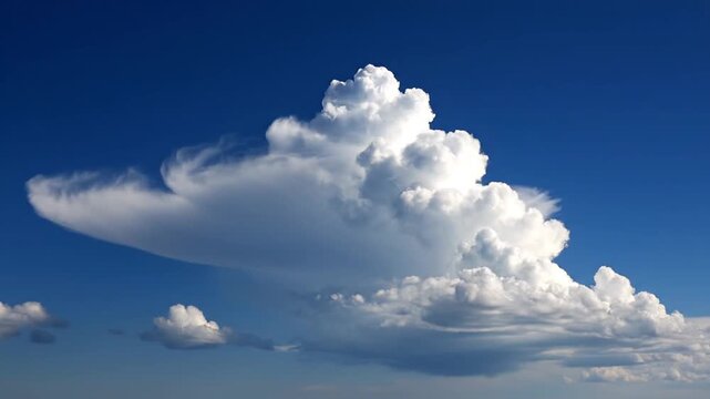 Dramatic Cumulonimbus Cloud with Large Anvil Top in Deep Blue Sky