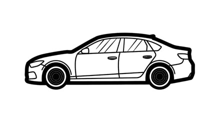 Naklejka premium Minimal black silhouette icon, simple flat vector, bold black shape, no gradients, no shading side view of a modern sedan car outline illustration on a, flat icon style