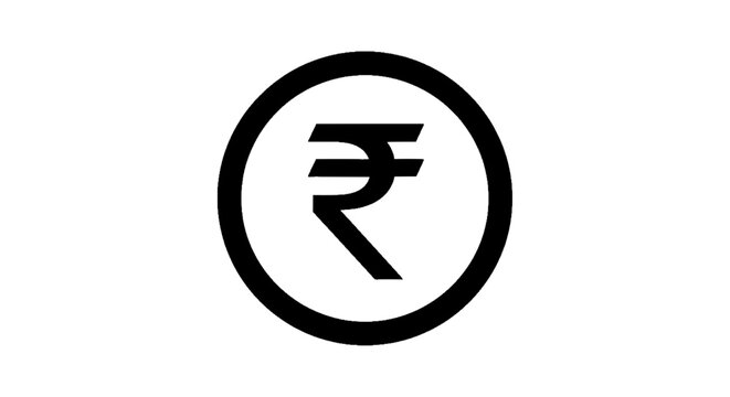 Minimal black silhouette icon, simple flat vector, bold black shape, no gradients, no shading indian rupee currency symbol icon inside a circle on a, flat icon style