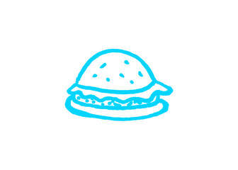 Fototapeta premium Minimalist blue hand-drawn sketch of a hamburger icon with hamburger minimalist illustration creative isolated background restaurant delicious snacking culinary