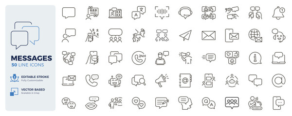 Plakat Messages icons. Communication, chat, messaging, speech bubbles and customer support thin line icon set. Editable stroke vector illustrations.