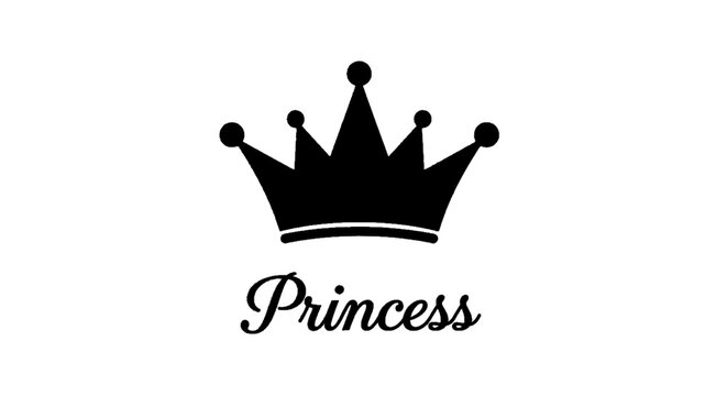 Minimal black silhouette icon, simple flat vector, bold black shape, no gradients, no shading black silhouette of a crown with the word princess on a, flat icon style