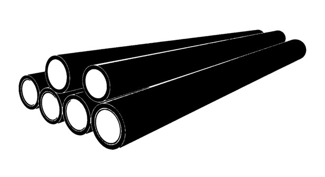 Minimal black silhouette icon, simple flat vector, bold black shape, no gradients, no shading stack of black industrial pipes on a, flat icon style