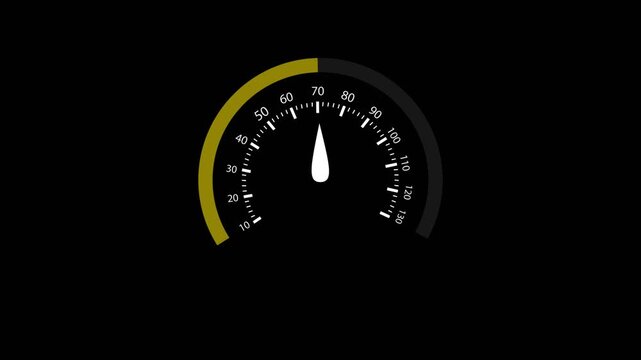 4K Animated Speedometer Gauge Increasing from Green to Red - Car Dashboard Dial with Accelerating Speed Arrow and Colorful Progress Indicator, High Performance Motion Graphics Footage.