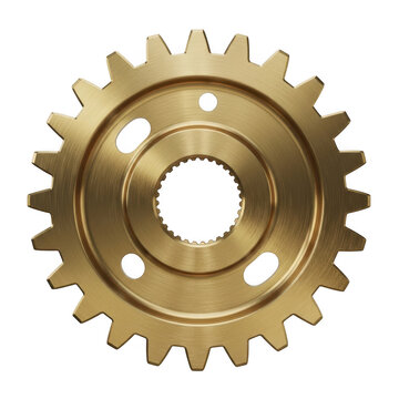 A single golden metal gear cog wheel isolated icon for industrial engineering and mechanics design isolated on transparent background