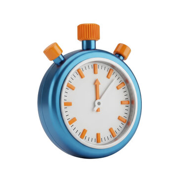 Blue and orange stopwatch 3d icon for measuring time and countdown speed for business and sports events isolated on transparent background