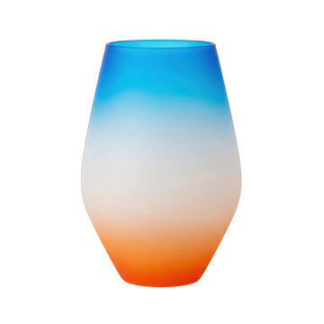 Modern glass vase with a vibrant blue and orange gradient color transition design for home decor isolated on transparent background