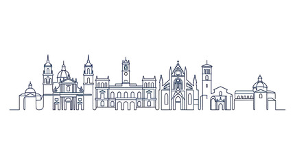 Naklejka premium Minimalist Cityscape Silhouette - Historic Architecture Skyline Line Art