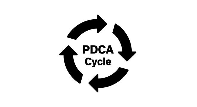 Minimal black silhouette icon, simple flat vector, bold black shape, no gradients, no shading pdca cycle icon, plan do check act management method, vector illustration on a, flat icon style