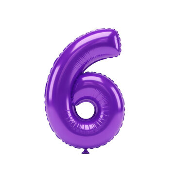 Shiny purple number six balloon for birthday party celebration and anniversary event decoration isolated on transparent background