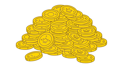 Pile of gold coins with crown symbol, illustration, white background © utin