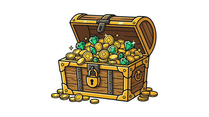 Treasure Chest Overflowing with Gold Coins and Emeralds © utin