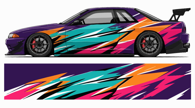 Colorful sports car with vibrant abstract paint design.