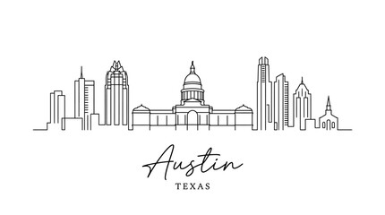 Fototapeta premium Minimalist Skyline Illustration of Austin Texas Featuring Iconic City Structures in Line Art Style for Urban Landscape Enthusiasts