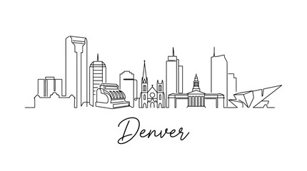 Fototapeta premium Minimalist Line Drawing of the Denver Skyline Featuring Iconic Buildings and Cityscape Elements