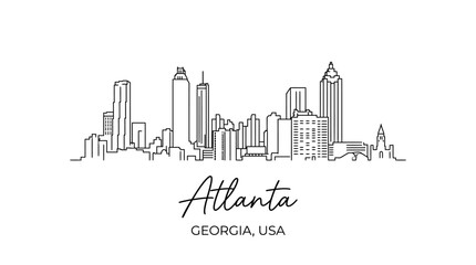 Obraz premium Minimalist line art illustrating the dynamic and modern Atlanta skyline in Georgia USA emphasizing urban architecture