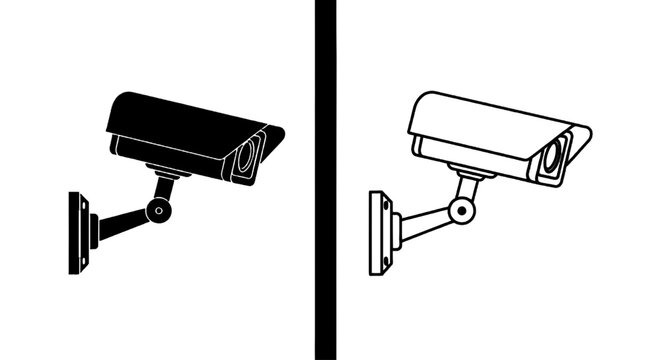 Minimal black silhouette icon, simple flat vector, bold black shape, no gradients, no shading cctv security camera icon set, surveillance camera vector illustration on a, flat icon style