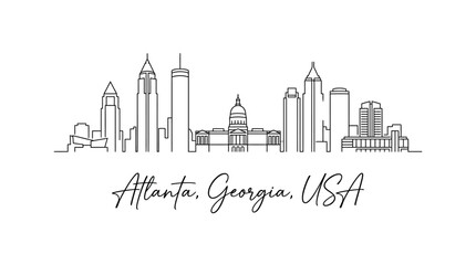 Fototapeta premium Minimalist skyline illustration of Atlanta Georgia featuring iconic skyscrapers and cityscape elements in simple line art style