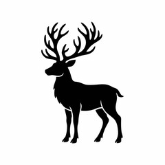 Fototapeta premium Black Silhouette of a Majestic Reindeer with Large Antlers Isolated on White
