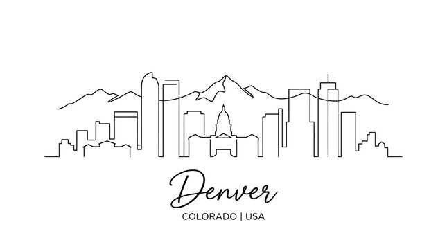 Minimalist skyline illustration featuring Denver Colorado with mountain backdrop emphasizing urban and natural harmony in a