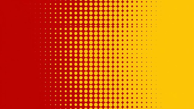 Red and yellow halftone dot gradient pattern background.