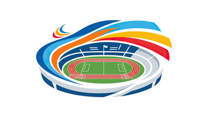 Modern Stadium with Running Track and Soccer Field, Vibrant Colors © turi