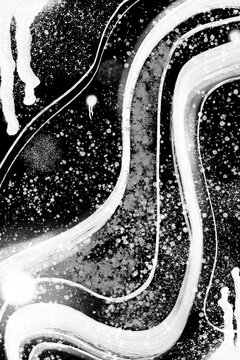 Hand drawn sketch of background art that showed up river flow in the space with billion of stars and galaxy 