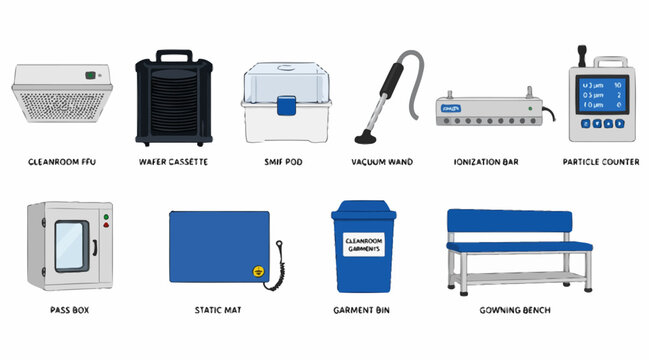 Collection of laboratory and industrial cleaning equipment displayed.