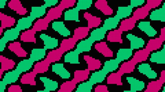 Abstract Pixelated Pattern with Wavy Lines in Pink and Green