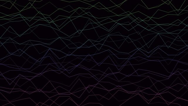 Multicolored lines intersecting on black background, abstract pattern