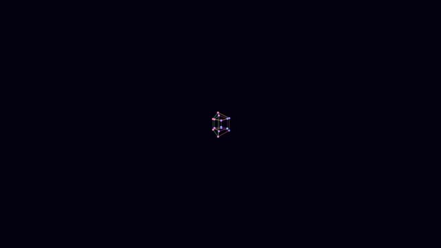 Abstract Geometric Tesseract Hypercube with Colorful Lights in Darkness