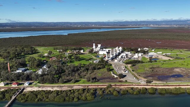 Torrens Island, Adelaide, South Australia &ndash; 4K aerial drone footage of Torrens Island Power Station, Port Adelaide River, coastal wetlands, mangroves and industrial waterfront.
