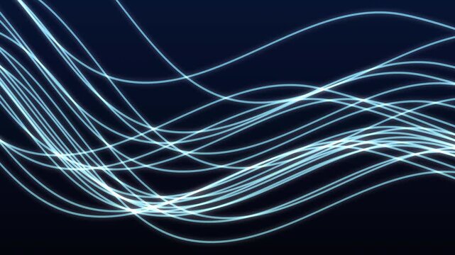 Glowing neon blue wavy light streaks abstract pattern design suitable for backgrounds, digital art projects, and modern artistic concepts.