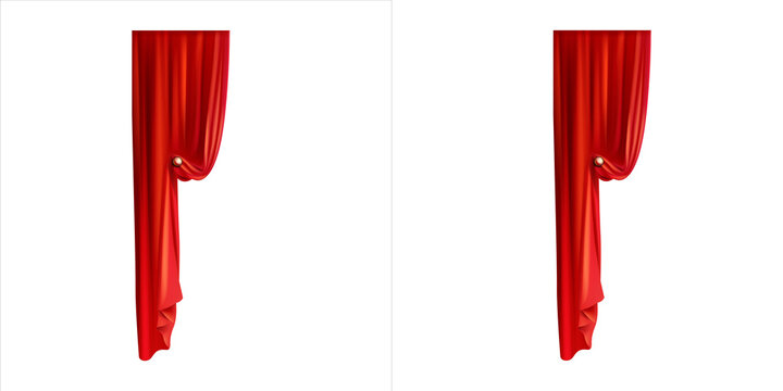 Two red stage curtains pulled back, isolated on transparent background
