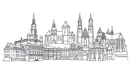 Fototapeta premium Artistic Line Drawing of a Historic European City Skyline